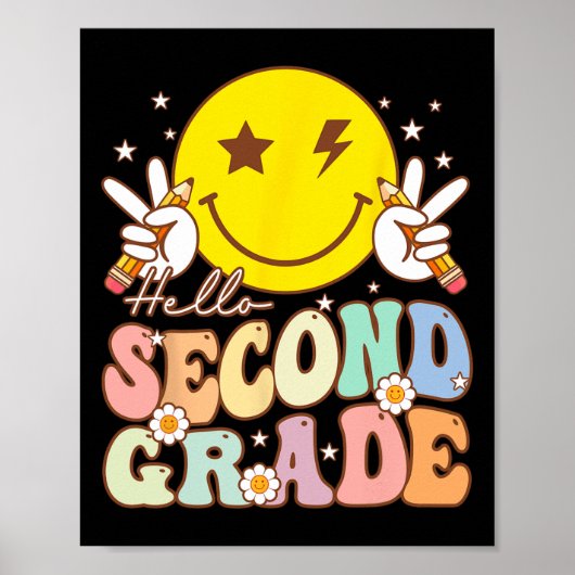 Poster Hello Second Grade Fun Smile Face 2nd Grade Byck T (Devant)