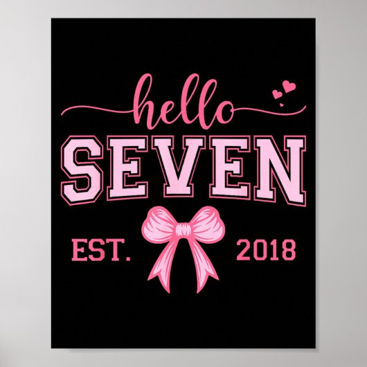 Poster Hello Seven Est 2018 Coquette Bow 7th Birthday Gir (Devant)