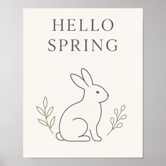 Poster Hello Spring Minimal Bunny Line Art (Devant)