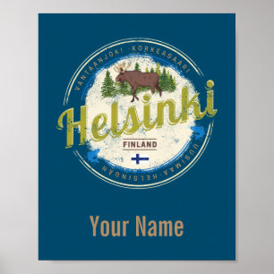 Poster Helsinki capitale de l'orignal Finlande souvenir v