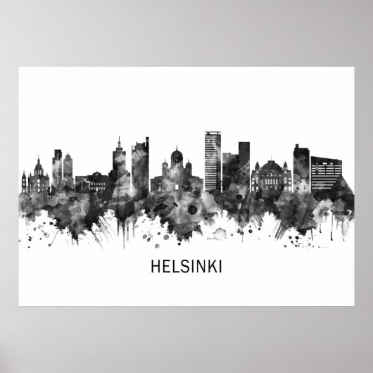 Poster Helsinki Finland Skyline BW (Devant)