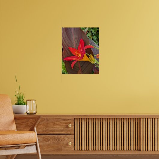 Poster Hemerocallide orange en fleurs et feuille de plant (Salon 2)