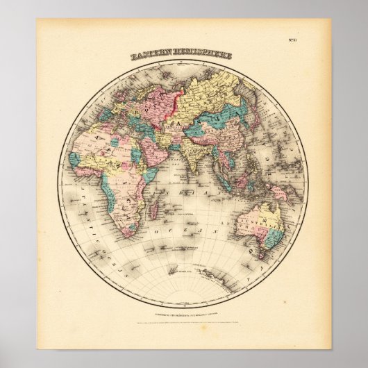 Poster Hemispere orientale Colton, J.H. New York 1856 (Devant)