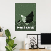 Poster Hen & Chick Green Kitchen Wall Art (Bureau à domicile)