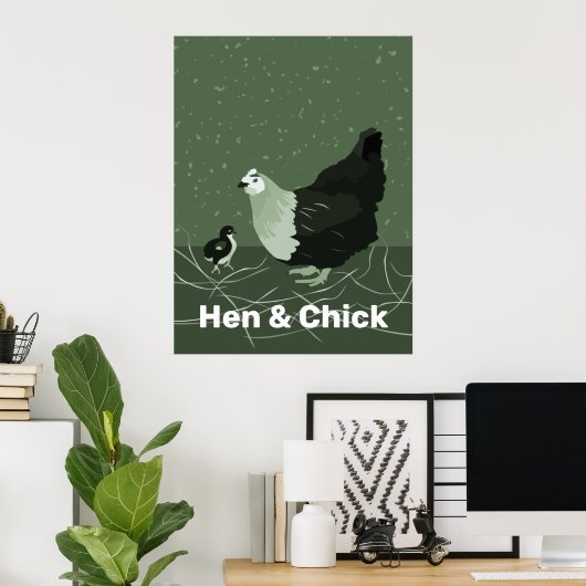 Poster Hen & Chick Green Kitchen Wall Art (Bureau à domicile)