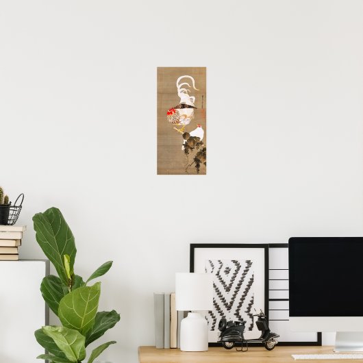 Poster Hen et coq avec Grapevine par Ito Jakuchu (Bureau à domicile)