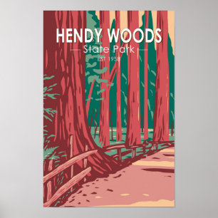 Poster Hendy Woods State Park California Badge Vintage