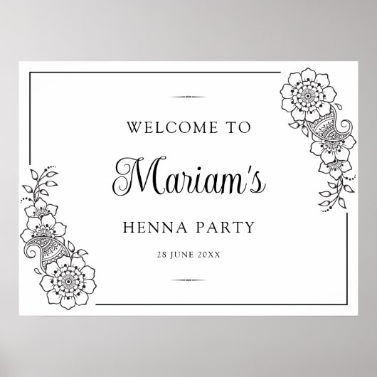 Poster Henné floral moderne Accueil Mendhi (Devant)