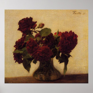 Poster henri fantin-latour Roses foncés sur Arrière - pla