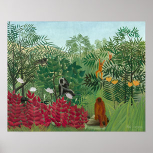Poster Henri Rousseau - Forêt tropicale avec singes