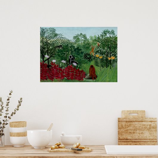 Poster Henri Rousseau - Forêt tropicale avec singes (Cuisine)