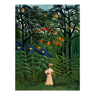 Poster Henri Rousseau - Une femme marche dans une forêt e