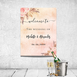 Poster Herbe des pampas rose gold floral bienvenue mariag