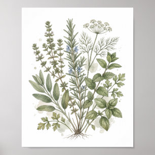 Poster Herbes culinaires vintage en art aquarelle