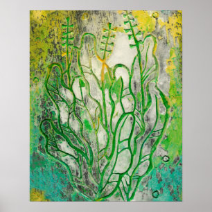 Poster Herbes d'été, fleurs sauvages art floral vert jaun