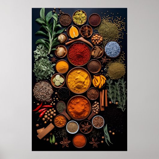 Poster Herbes et épices Cuisine Mur Art (Devant)