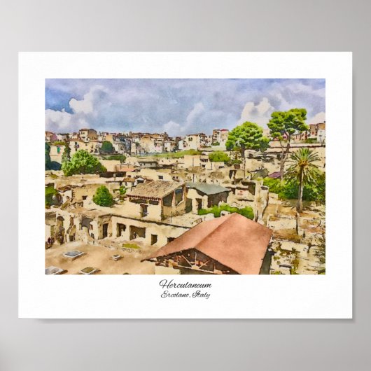Poster Herculaneum Ruines Italie Aquarelle Peinture (Devant)
