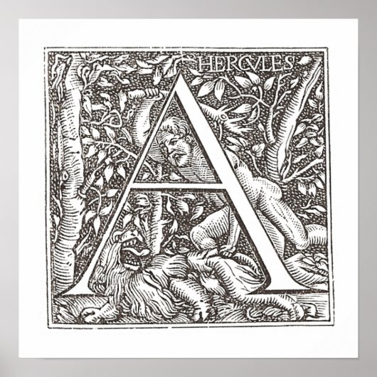 Poster Hercule pond le lion avec la lettre A Monogramme (Devant)