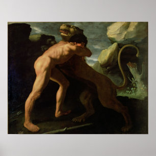 Poster Hercules combattant avec le lion néméen