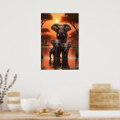 Poster Herd Eléphant Joueur par l'affiche Riverbank - (Cuisine)