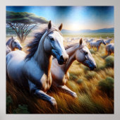 Poster Herd Majestic : Galloping Horses in Field (Devant)