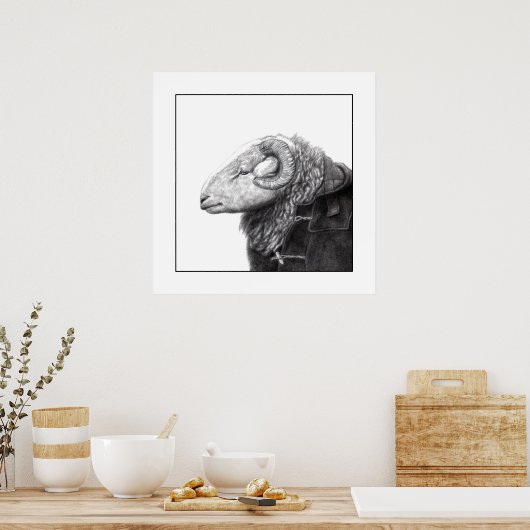 Poster Herdwick Ram en manteau Duffel (Neige) (Cuisine)