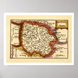 Poster Herefordshire Comté Angleterre Ancien Antiquaire C