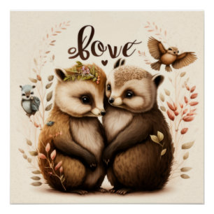 Poster hérisson amoureux