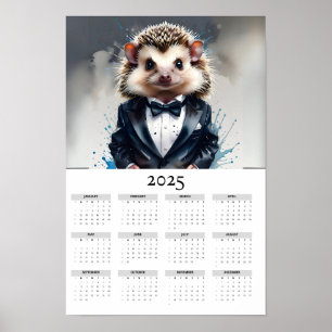 Poster Hérisson aquarelle portant Tux 2025 Calendrier mur