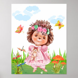 Poster Hérisson Dans Un Jardin