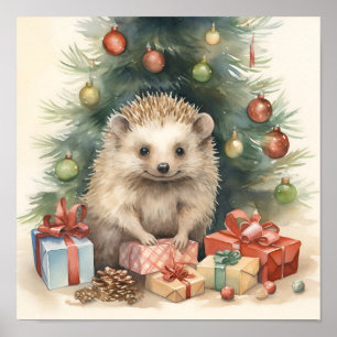 Poster Hérisson de Noël adorable imprimé