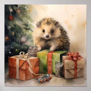 Poster Hérisson de Noël adorable imprimé