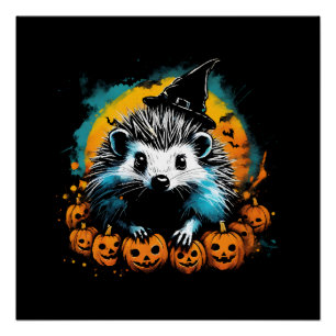 Poster Hérisson d'Halloween et citrouilles mignonnes