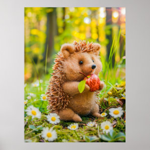 Poster Hérisson en feutre avec pomme dans un carré de pâq