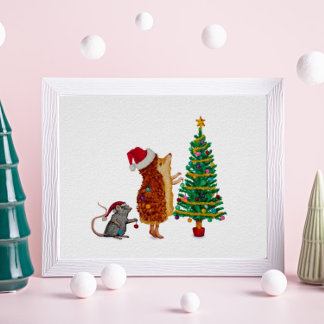 Poster Hérisson et Souris Arbre de Noël