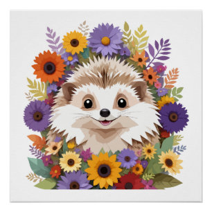 Poster Hérisson Jouer adorable animal amusant Cool coloré