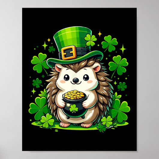 Poster Hérisson Jour de la Saint Patrick mignon Hérisson (Devant)