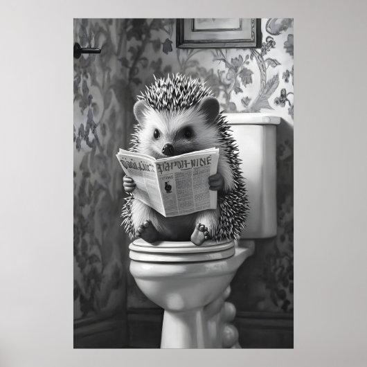 Poster Hérisson lisant un journal sur les toilettes, drôl (Devant)
