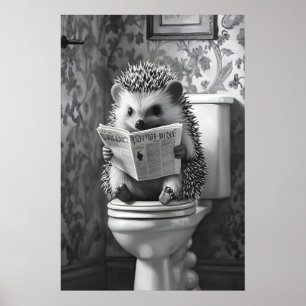 Poster Hérisson lisant un journal sur les toilettes, drôl