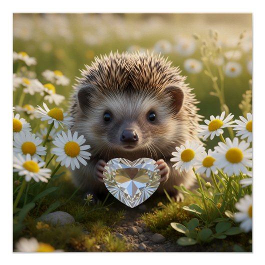 Poster Hérisson mignon d'avril avec cœur de diamant (Devant)