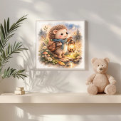 Poster Hérisson Mignon Et Enfants Lanterne