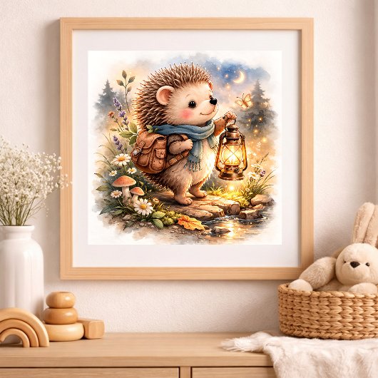 Poster Hérisson Mignon Et Enfants Lanterne