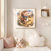 Poster Hérisson Mignon Et Enfants Lanterne