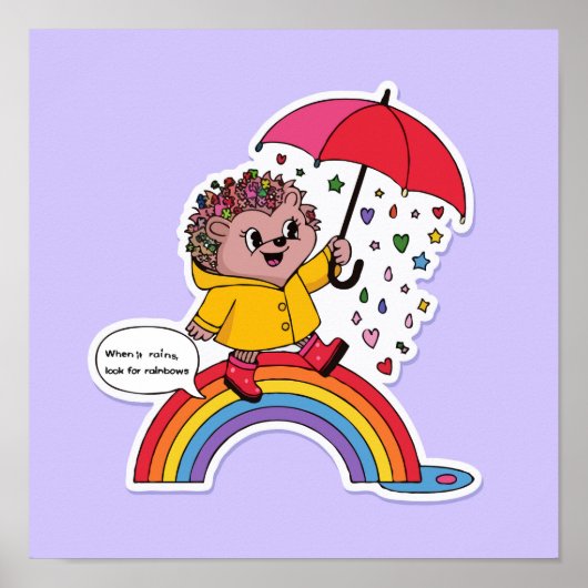Poster Hérisson positif - Motivationnel mignon (Devant)