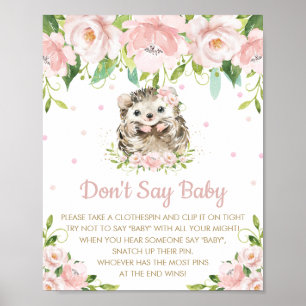 Poster Hérisson rose floral ne pas dire Baby shower jeu