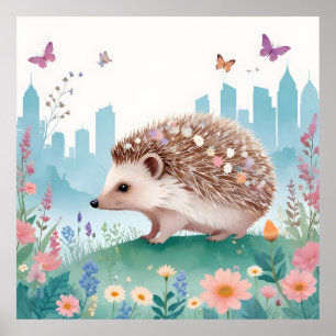 Poster Hérisson Vintage Animal Nature Décor Environnement