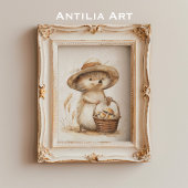 Poster Hérisson Whimsical Panier de champignons Bois Anim