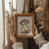 Poster Hérisson Whimsical Panier de champignons Bois Anim