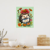 Poster Hérisson Zinnia Fleurs Art Hérisson Zinnias (Cuisine)