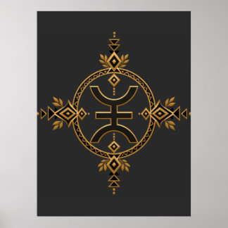 Poster Héritage berbère amazigh Symbole géométrique Noir 